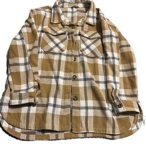 Cozy Brown & Ivory Plaid Button Up Long Sleeve cozy core normcore Shacket-XL